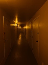 a hallway in a motel