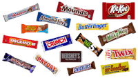 a variety of candy bars are shown on a black background