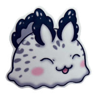 a white and black bunny sticker on a black background