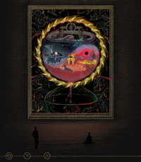 a picture of a man and a woman standing in front of a painting