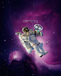 an astronaut is floating in space with a spaceship