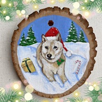 a painting of a dog wearing a santa hat