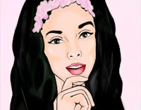 a drawing of a woman with long hair and a flower in her hair