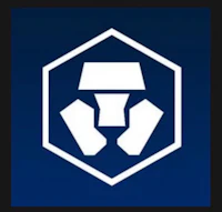 a white hexagon logo on a blue background