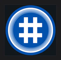 a blue and white hash symbol on a black background