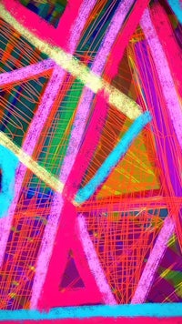 an abstract painting with bright colors and lines