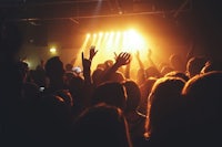 a crowd at a concert with their hands raised