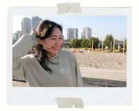 Portrait of this portfolio owner, Chiling, edited to look like it's taped to the portfolio