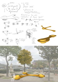 a drawing of a golden spoon in a park
