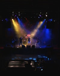 a band performs on stage at a concert