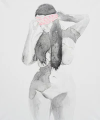 a drawing of a nude woman with her head covered