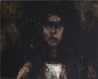 a painting of a woman with dark hair