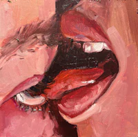 a painting of two people kissing each other