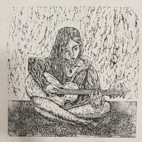 a drawing of a girl playing a guitar