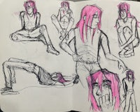 sketch of a girl with pink hair