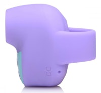 a purple and blue shaped dc charger on a white surface