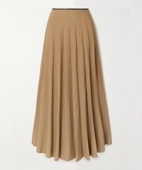a beige pleated midi skirt