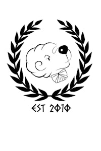 a black and white laurel wreath with the words est 2010