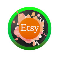 the word etsy on a green and orange circle