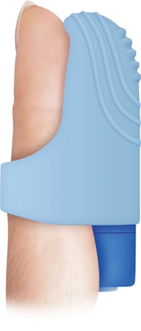 a person's toe with a blue ring on it