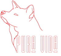 a red logo with the word pura vida on it