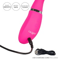 a pink electric sex toy with a charger attached to it