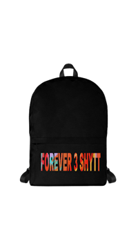 a black backpack with the words forever and shitt on it