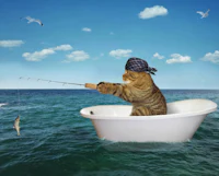 a cat is fishing in a bathtub