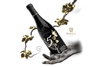 an illustration of a bottle of wine with leaves on it