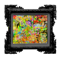 a black frame with a colorful painting on it