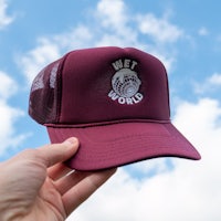 wet world trucker hat - maroon