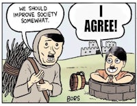 a cartoon of a man and a woman with a shovel