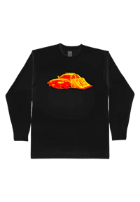 a black long sleeve t - shirt with a flame on it