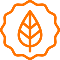 an orange leaf logo on a black background