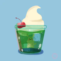 a green ice cream in a cup with a cherry on top