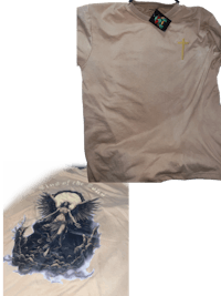 a t - shirt with an image of an angel and a cross