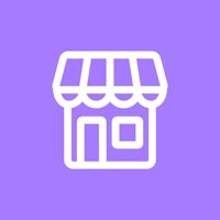 a line icon of a shop on a purple background