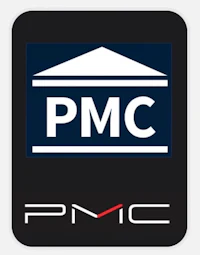 the pmc logo on a black background