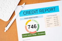 a credit report on a table with a pen and calculator