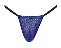 a blue thong with a black strap