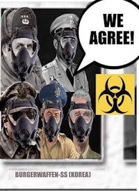 a poster with a group of people wearing gas masks