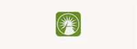 a green and white logo on a white background
