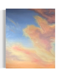 a painting of a sunset with clouds and blue sky