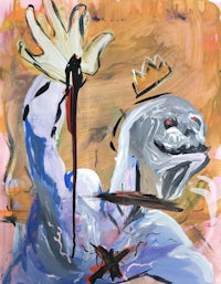 a painting of a man holding a hand