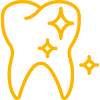 a yellow tooth with stars on it