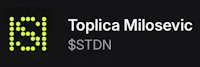 a clock with the words topica miljevic $ stdn on it
