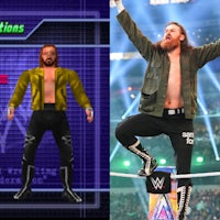 two images of a wrestler in a wrestling ring