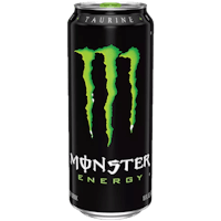 a can of monster energy on a black background