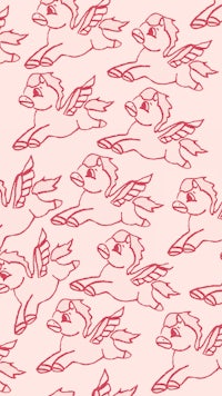 a pink background with a pattern of flying horses