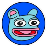 a blue sticker with an image of a cartoon frog